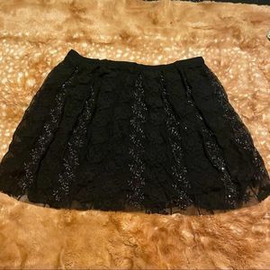 Love Sam - Black Mini Skirt with Sparkly, Lacy Panels - size S